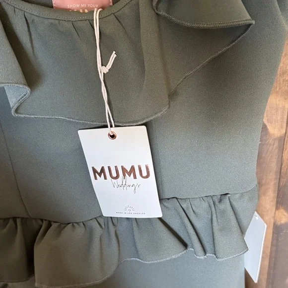 NWT Show Me Your MuMu Olive Ruffle Midi Dress Size S - Picture 6 of 6